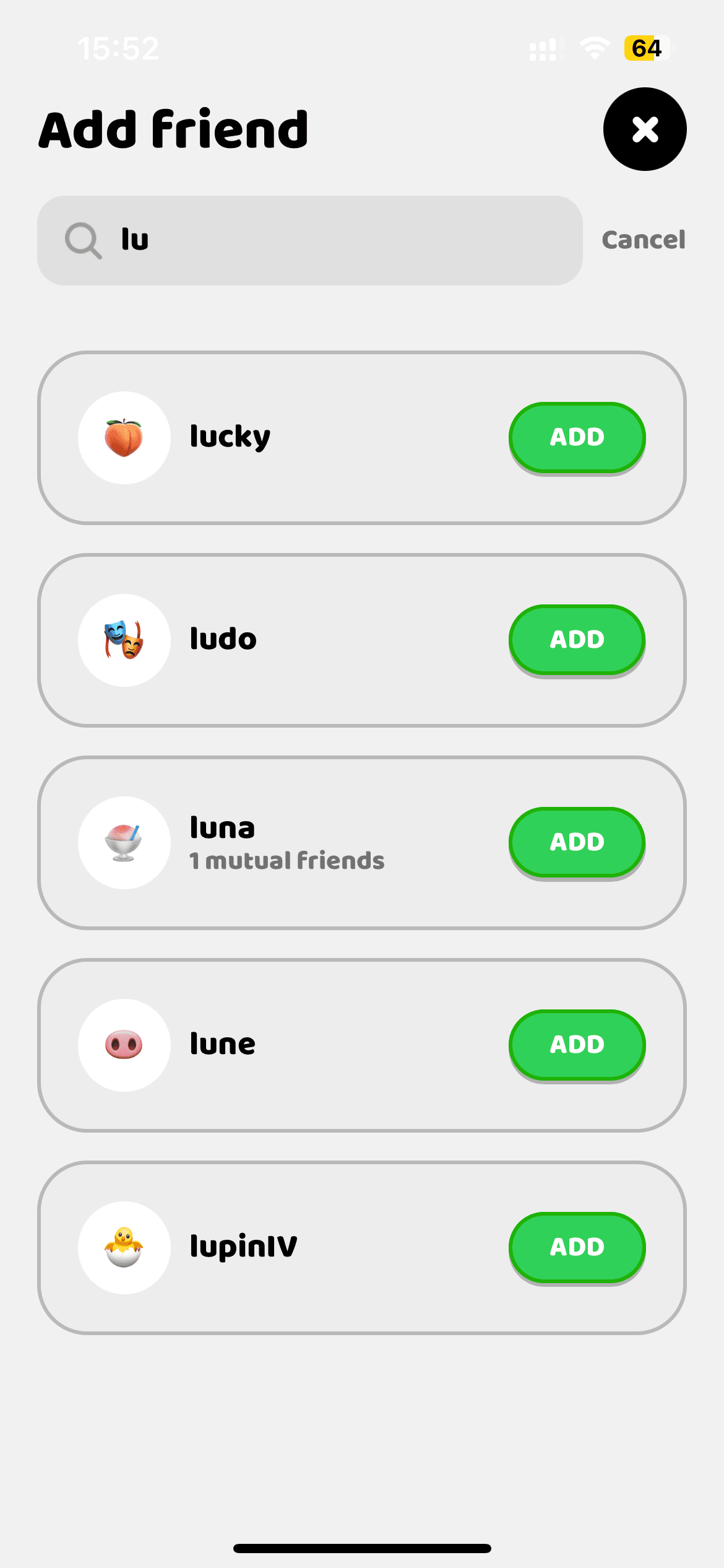 Friend search in app