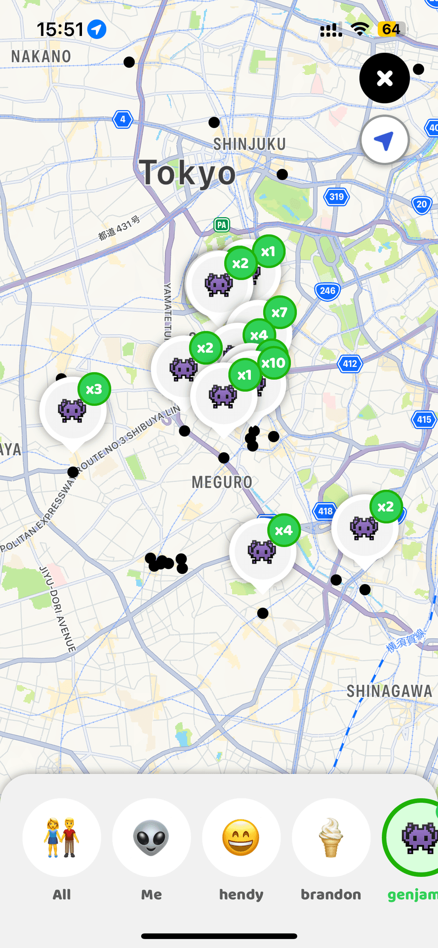 Friend activity map — the consumer app's home screen.