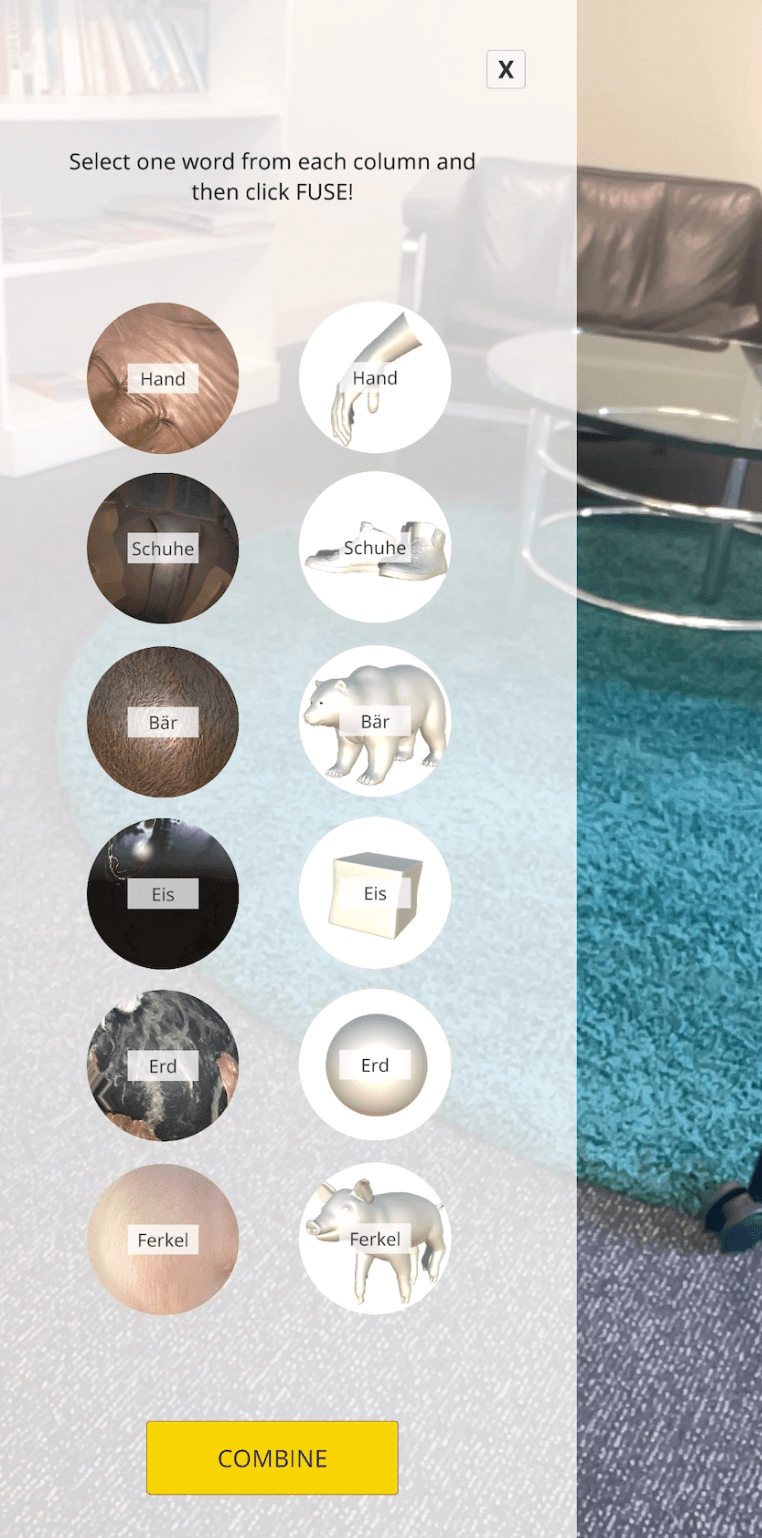Screen for combining words