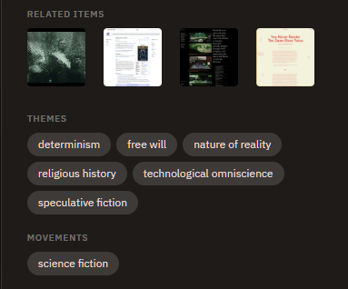 Themes, movements, and related items, pulled per piece.