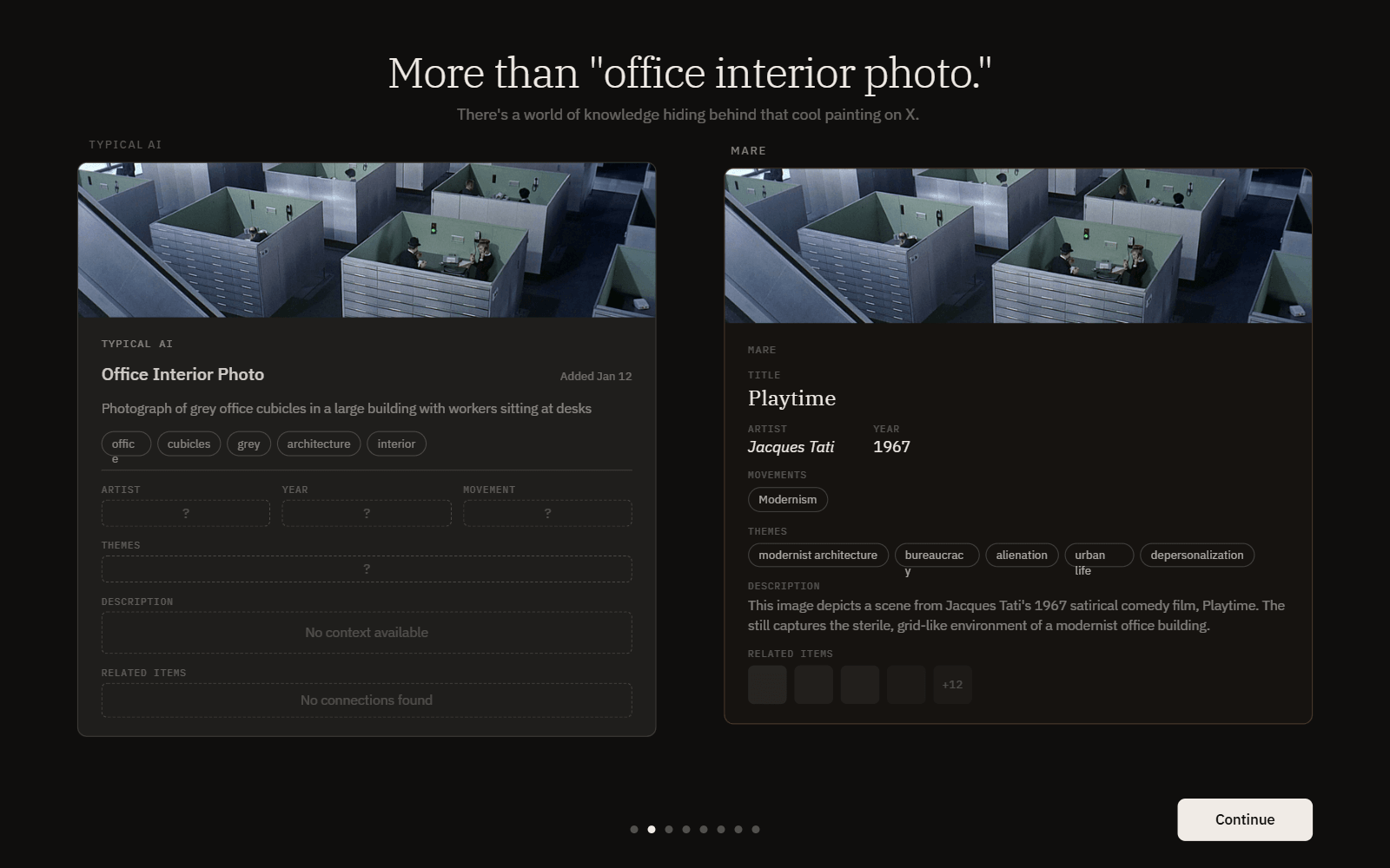 More than "office interior photo" — the knowledge behind a reference.